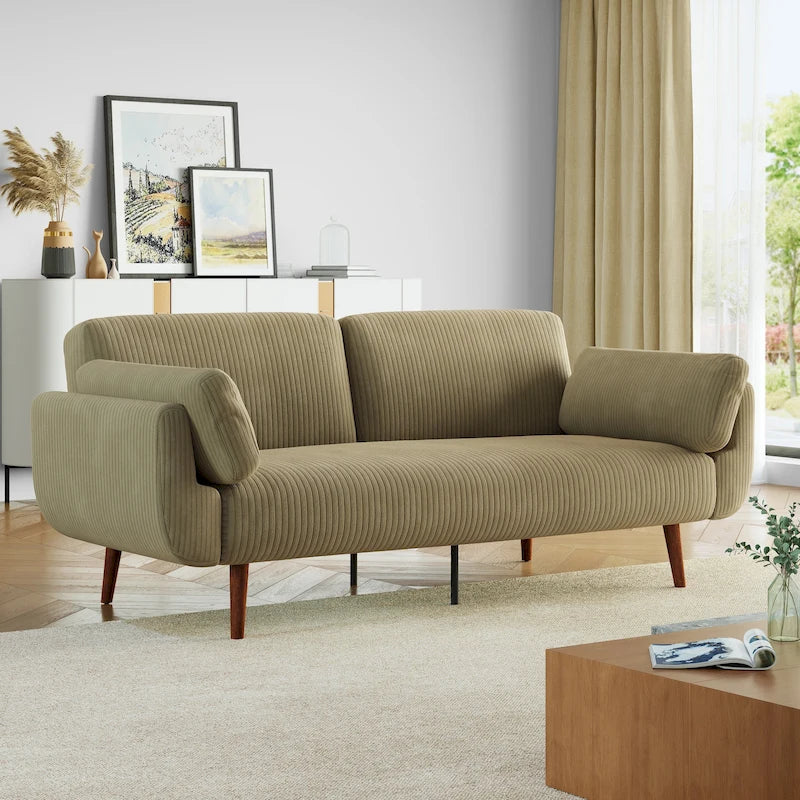 73.3 W Flared Arm Convertible Sleeper Sofa Modern Corduroy Loveseat