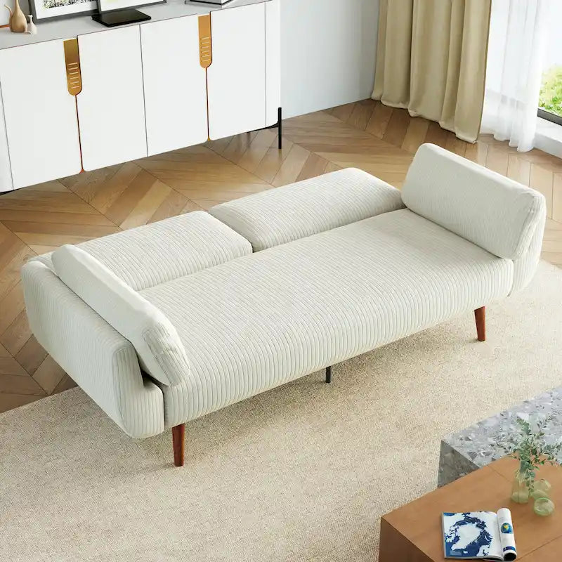 73.3 W Flared Arm Convertible Sleeper Sofa Modern Corduroy Loveseat