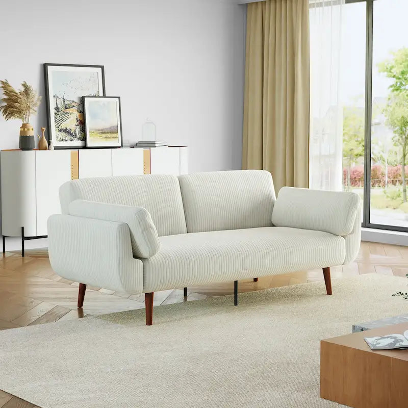 73.3 W Flared Arm Convertible Sleeper Sofa Modern Corduroy Loveseat