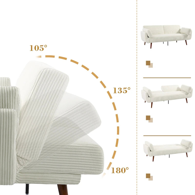 73.3 W Flared Arm Convertible Sleeper Sofa Modern Corduroy Loveseat