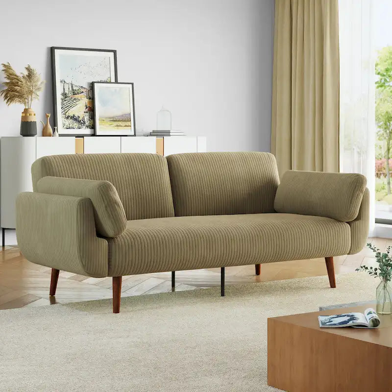 73.3 W Flared Arm Convertible Sleeper Sofa Modern Corduroy Loveseat