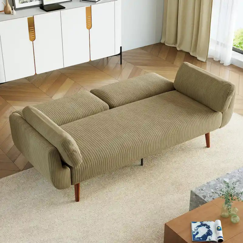 73.3 W Flared Arm Convertible Sleeper Sofa Modern Corduroy Loveseat