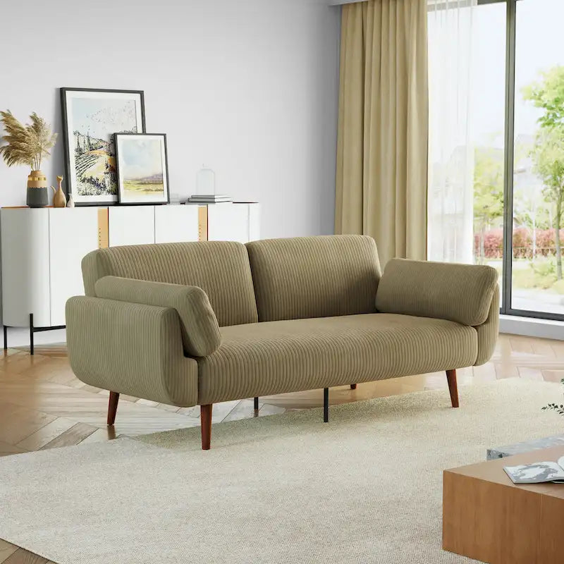 73.3 W Flared Arm Convertible Sleeper Sofa Modern Corduroy Loveseat