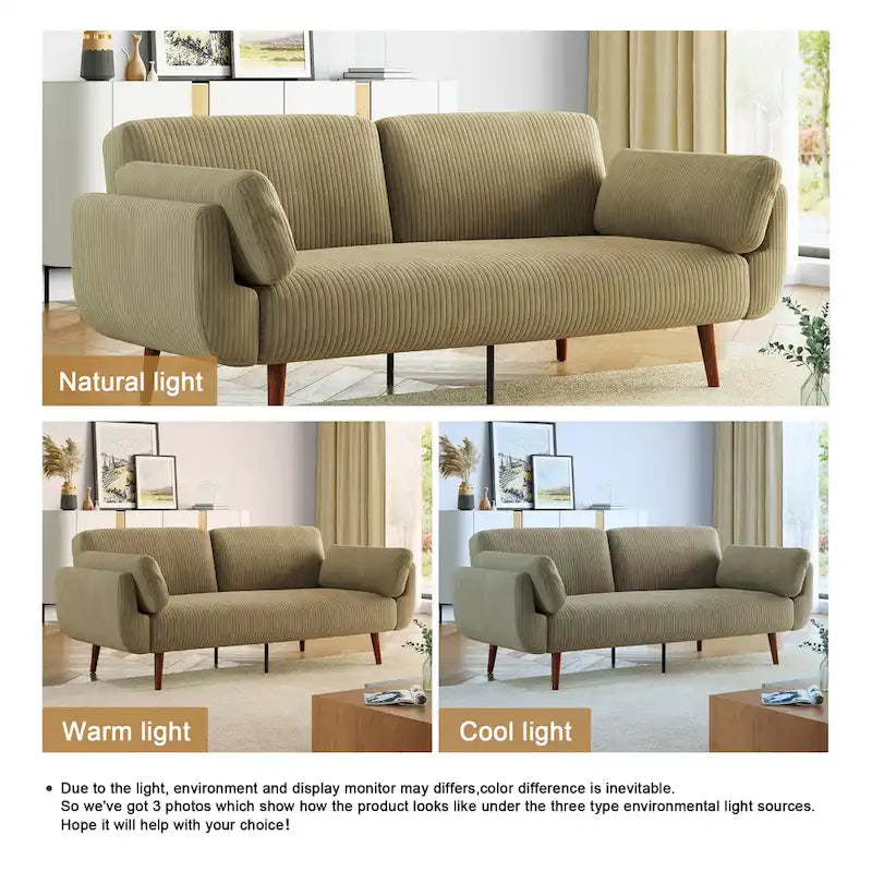 73.3 W Flared Arm Convertible Sleeper Sofa Modern Corduroy Loveseat