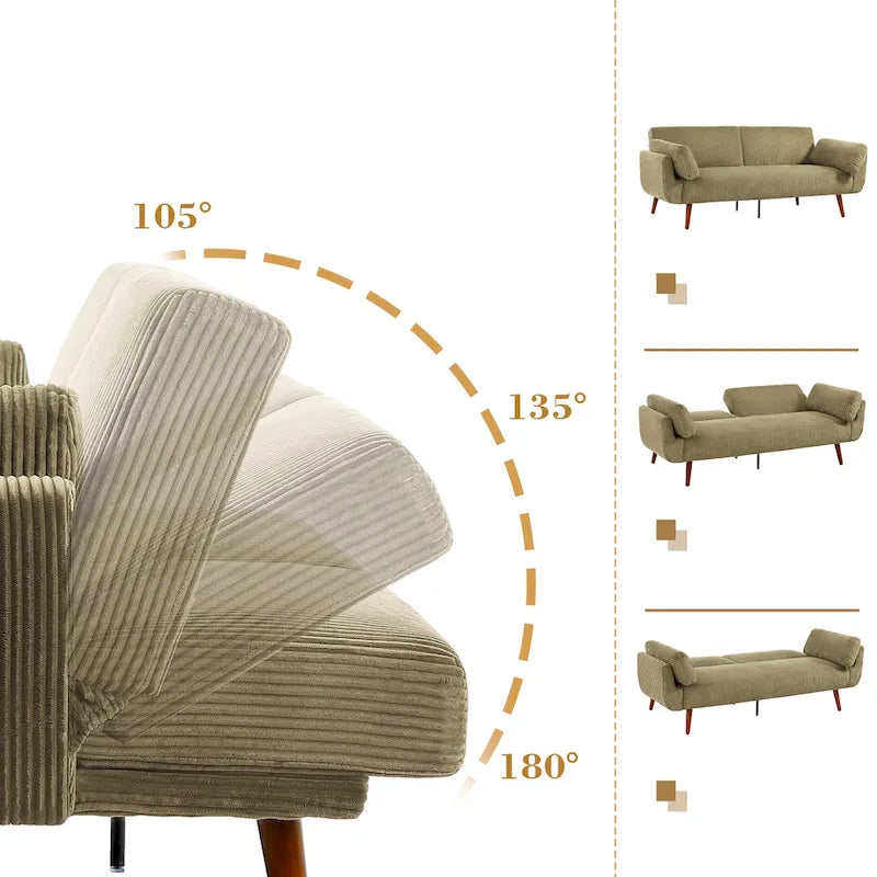 73.3 W Flared Arm Convertible Sleeper Sofa Modern Corduroy Loveseat
