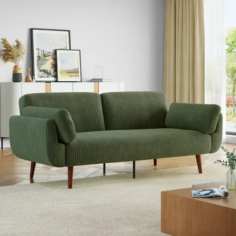 73.3 W Flared Arm Convertible Sleeper Sofa Modern Corduroy Loveseat