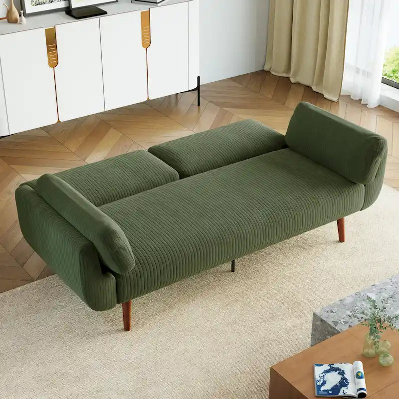 73.3 W Flared Arm Convertible Sleeper Sofa Modern Corduroy Loveseat