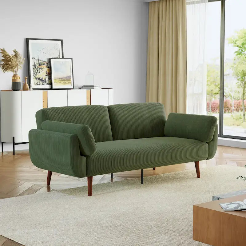 73.3 W Flared Arm Convertible Sleeper Sofa Modern Corduroy Loveseat