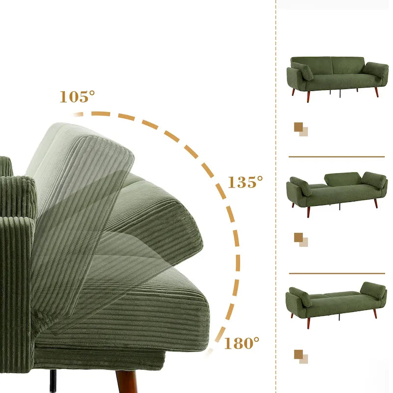 73.3 W Flared Arm Convertible Sleeper Sofa Modern Corduroy Loveseat