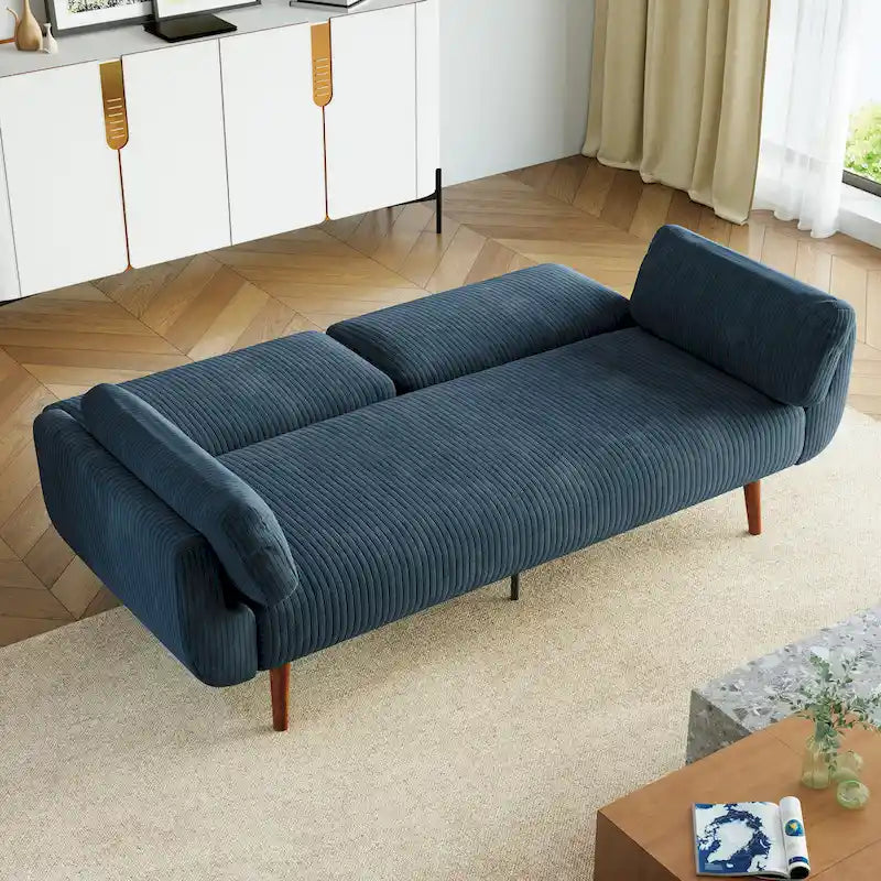 73.3 W Flared Arm Convertible Sleeper Sofa Modern Corduroy Loveseat