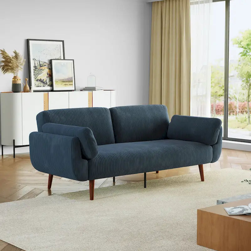 73.3 W Flared Arm Convertible Sleeper Sofa Modern Corduroy Loveseat