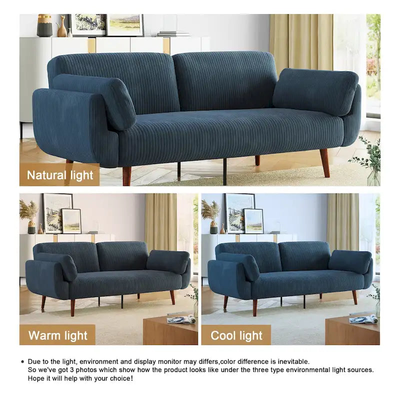 73.3 W Flared Arm Convertible Sleeper Sofa Modern Corduroy Loveseat