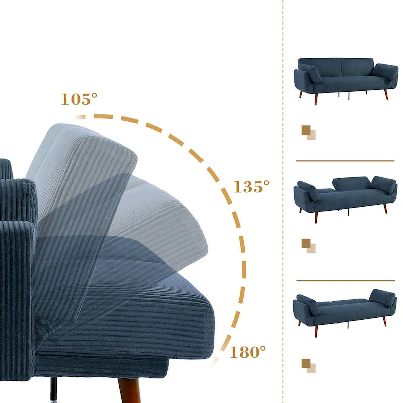 73.3 W Flared Arm Convertible Sleeper Sofa Modern Corduroy Loveseat