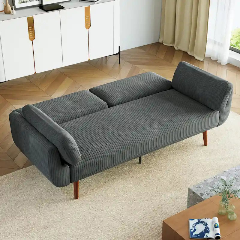 73.3 W Flared Arm Convertible Sleeper Sofa Modern Corduroy Loveseat