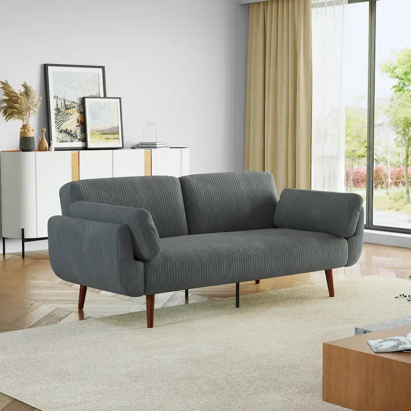 73.3 W Flared Arm Convertible Sleeper Sofa Modern Corduroy Loveseat