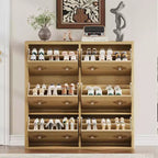 Meuble à chaussures en bois avec 6 tiroirs basculants, étagères réglables, motif floral, poignée en diamant, organisateur de rangement autoportant et mince pour entrée