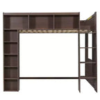 Lit mezzanine double Whisen en bois avec armoires de rangement et étagères