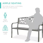 Banc d'extérieur en acier Best Choice Products, mobilier de jardin pour terrasse ou porche avec dossier à motif floral