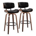 Ensemble de 2 tabourets de bar Lombardi Noyer/Noir - LumiSource : Hauteur fixe, Touffeté, Assise de 30,5, Milieu de siècle