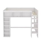 Lit mezzanine double Whisen en bois avec armoires de rangement et étagères