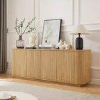 JVNOXK Buffet meuble de rangement meuble TV avec motif vague Buffet Armoire rayée verticale en bois pour cuisine/chambre/entrée. Naturel