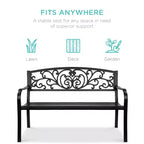 Banc d'extérieur en acier Best Choice Products, mobilier de jardin pour terrasse ou porche avec dossier à motif floral