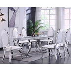Table à manger de luxe avec piètement circulaire en métal poli - 72 pouces