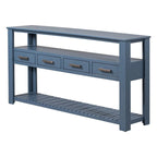 Longue console d'entrée avec tiroirs, table console de canapé en bois style ferme avec 4 tiroirs et 2 étagères