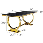 Table à manger de luxe avec piètement circulaire en métal poli - 72 pouces
