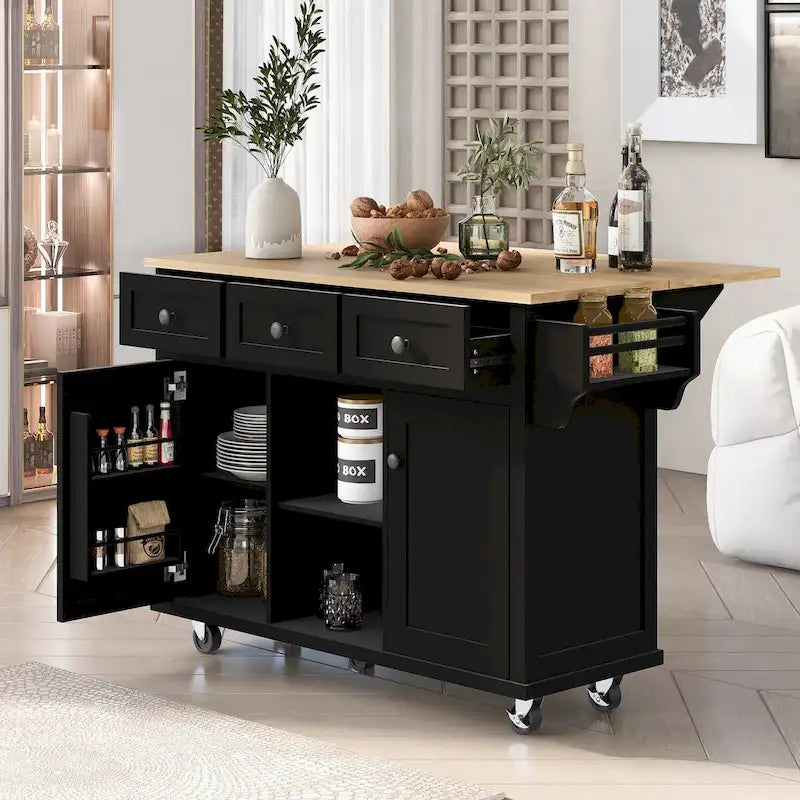 Desserte de cuisine avec plateau rabattable en bois d'hévéa