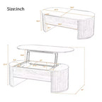 Table basse relevable de 120 cm, table centrale ovale en bois avec rangement caché, table basse moderne pour salon, chambre, bureau