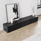 Meuble TV minimaliste avec tiroirs, console multimédia en bois massif avec placards, porte abattante, placage noyer, entièrement assemblé