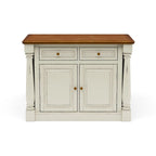 Ensemble d'îlot de cuisine 3 pièces Monarch de Homestyles en bois blanc cassé avec dessus en bois à abattant – 48 po x 25 po x 36 po
