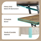 Table basse relevable avec 2 portes de grange coulissantes et rangement