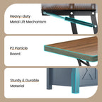 Table basse relevable avec 2 portes de grange coulissantes et rangement