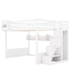 Lit mezzanine double avec escalier, armoire et étagères de rangement – MDF, 295 kg