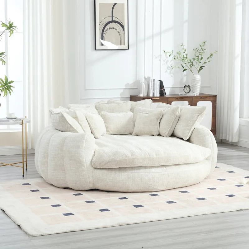 Canapé-Lit Rond à Dossier Haut Confortable et Surdimensionné avec Accoudoirs