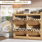 Meuble à chaussures en rotin avec 4 tiroirs basculants, organisateur de chaussures autoportant en bois avec étagères réglables, rangement à chaussures pour entrée, placard, couloir