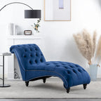 Chaise longue capitonnée avec pieds en bois en forme de gourde | Bleu