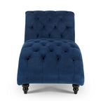 Chaise longue capitonnée avec pieds en bois en forme de gourde | Bleu
