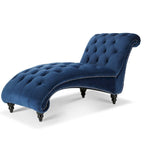 Chaise longue capitonnée avec pieds en bois en forme de gourde | Bleu