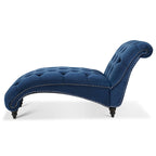 Chaise longue capitonnée avec pieds en bois en forme de gourde | Bleu