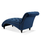 Chaise longue capitonnée avec pieds en bois en forme de gourde | Bleu