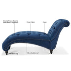 Chaise longue capitonnée avec pieds en bois en forme de gourde | Bleu