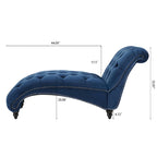 Chaise longue capitonnée avec pieds en bois en forme de gourde | Bleu