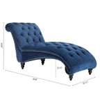 Chaise longue capitonnée avec pieds en bois en forme de gourde | Bleu