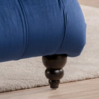 Chaise longue capitonnée avec pieds en bois en forme de gourde | Bleu