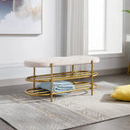 Banc rembourré en velours avec double range-chaussures