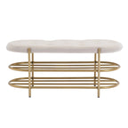 Banc rembourré en velours avec double range-chaussures