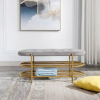 Banc rembourré en velours avec double range-chaussures